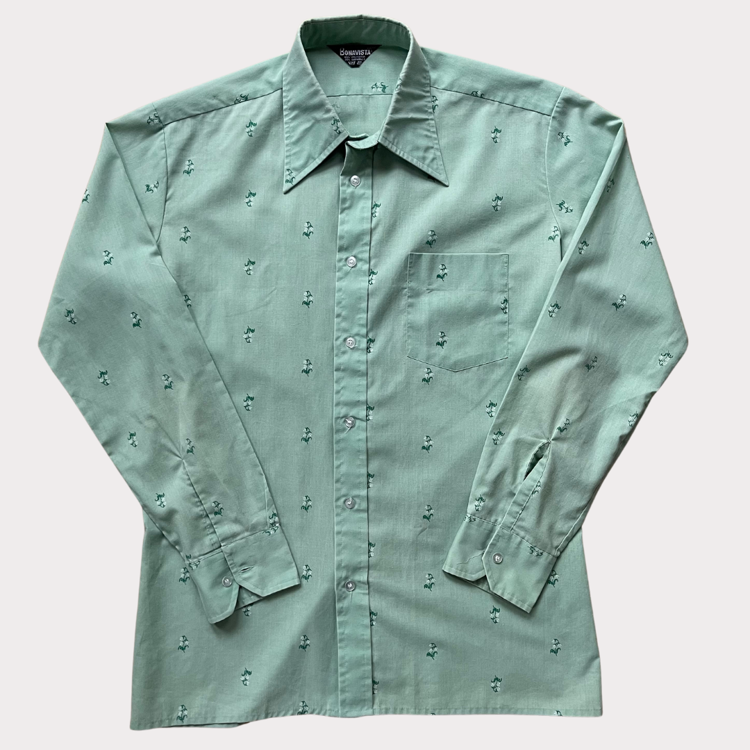 1970’s Sage Green Shirt with Flower Detail