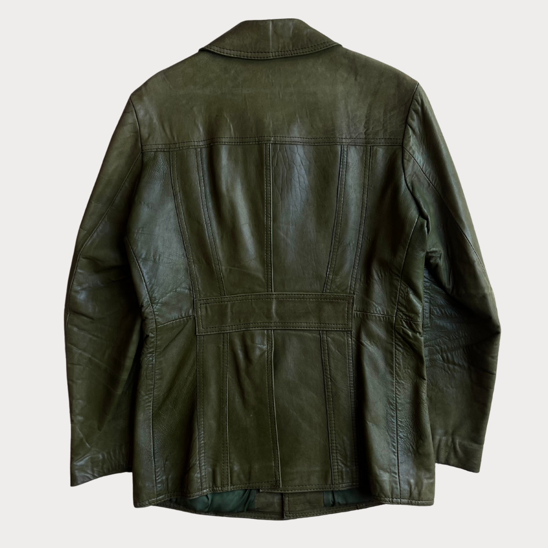 1970's Olive Green Dagger Collar Leather Jacket