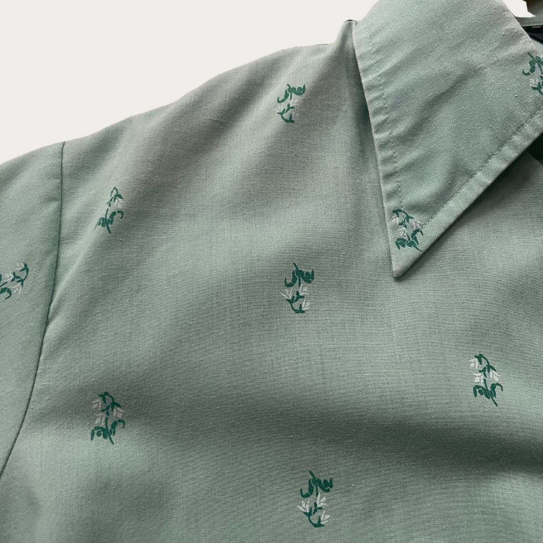 1970’s Sage Green Shirt with Flower Detail
