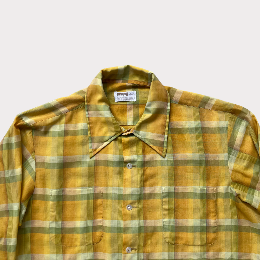 1970’s Montgomery Ward Green and Yellow Plaid Shirt
