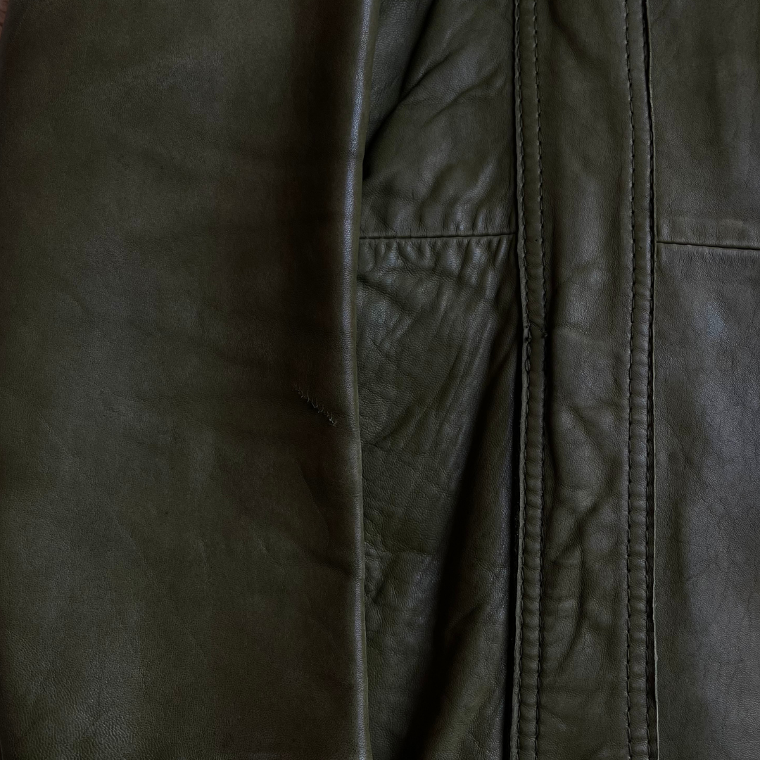 1970's Olive Green Dagger Collar Leather Jacket