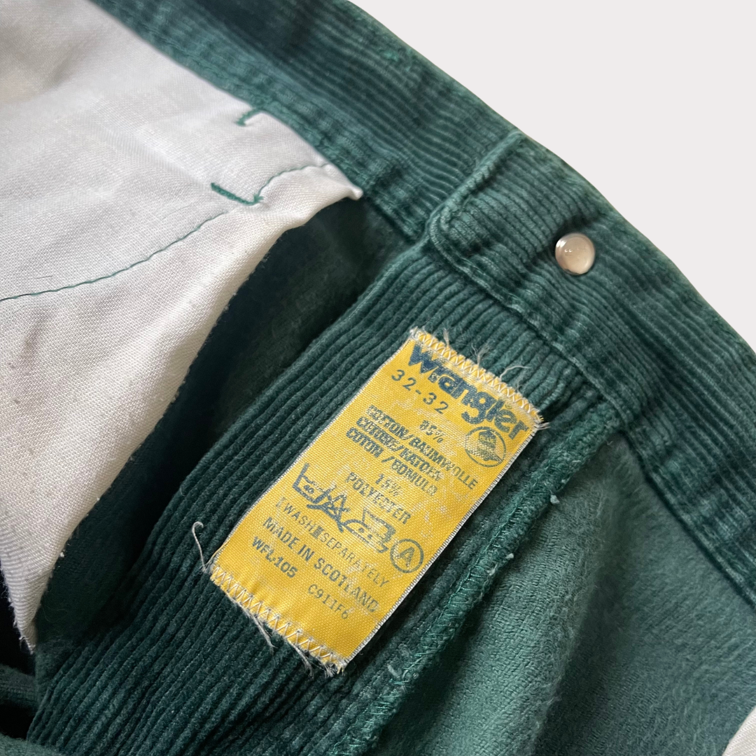 1970’s Green Corduroy Wrangler Blue Bell Trousers