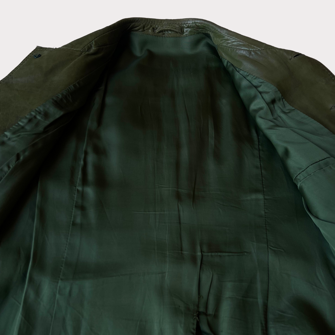 1970's Olive Green Dagger Collar Leather Jacket