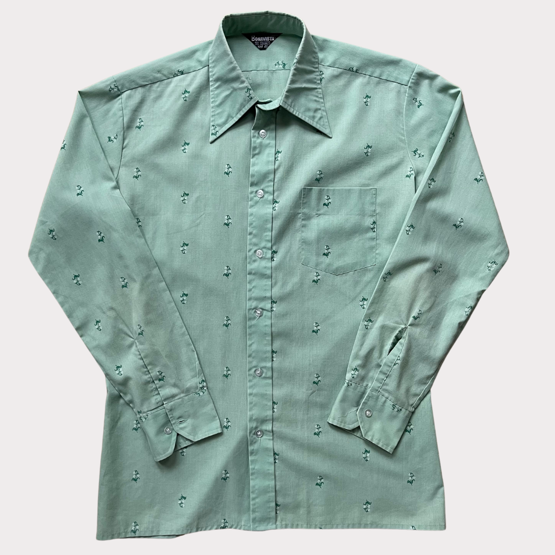 Sage Green 1970’s shirt with Flower Detail