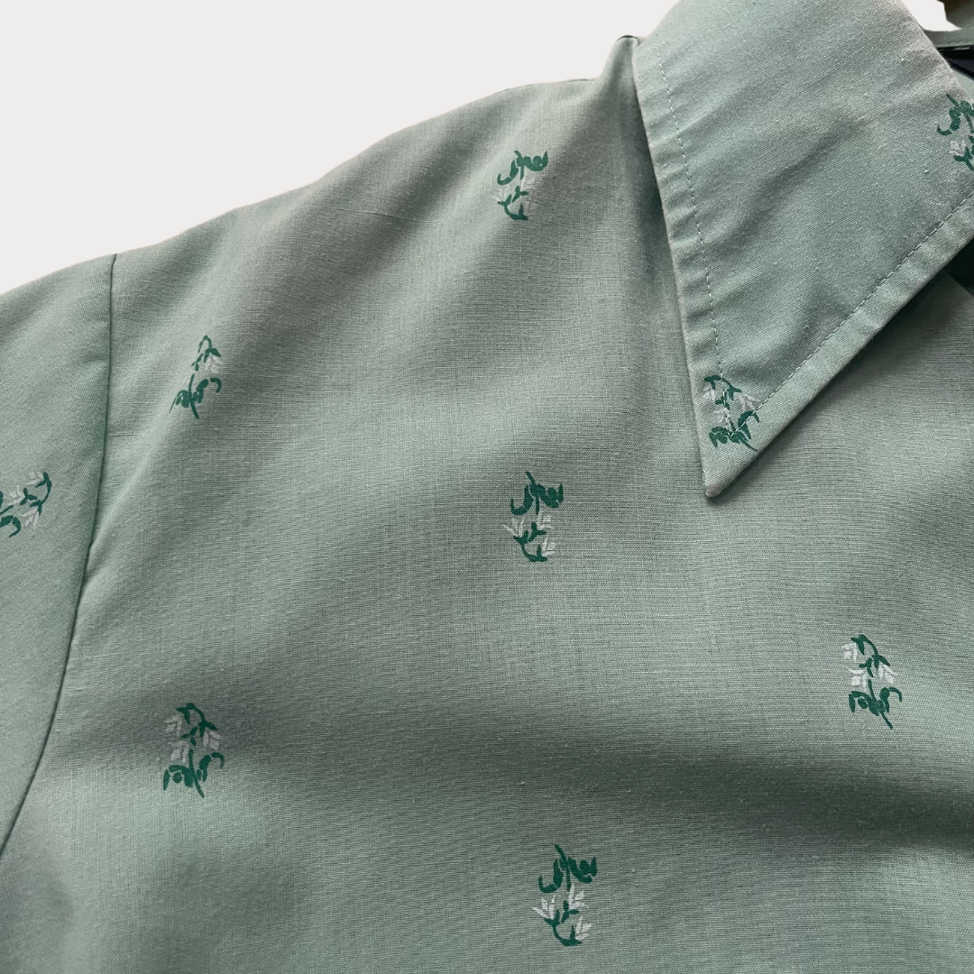 Sage Green 1970’s shirt with Flower Detail