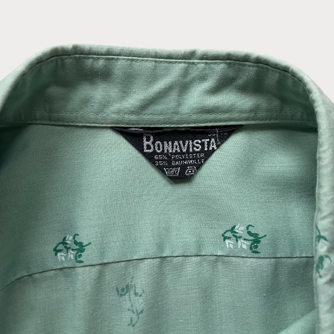 Sage Green 1970’s shirt with Flower Detail