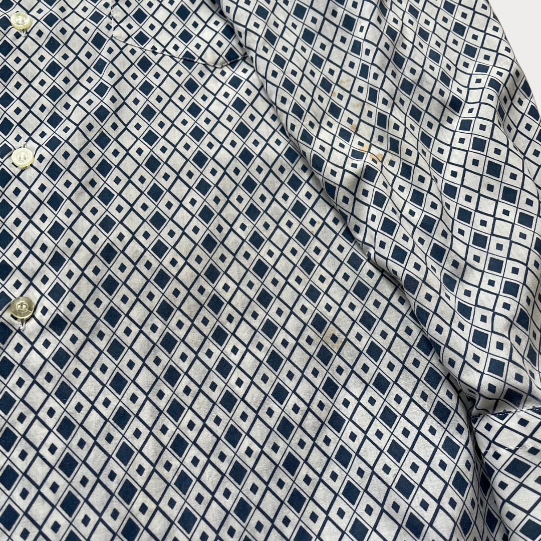 Blue and White Patterned 1970's Shirt